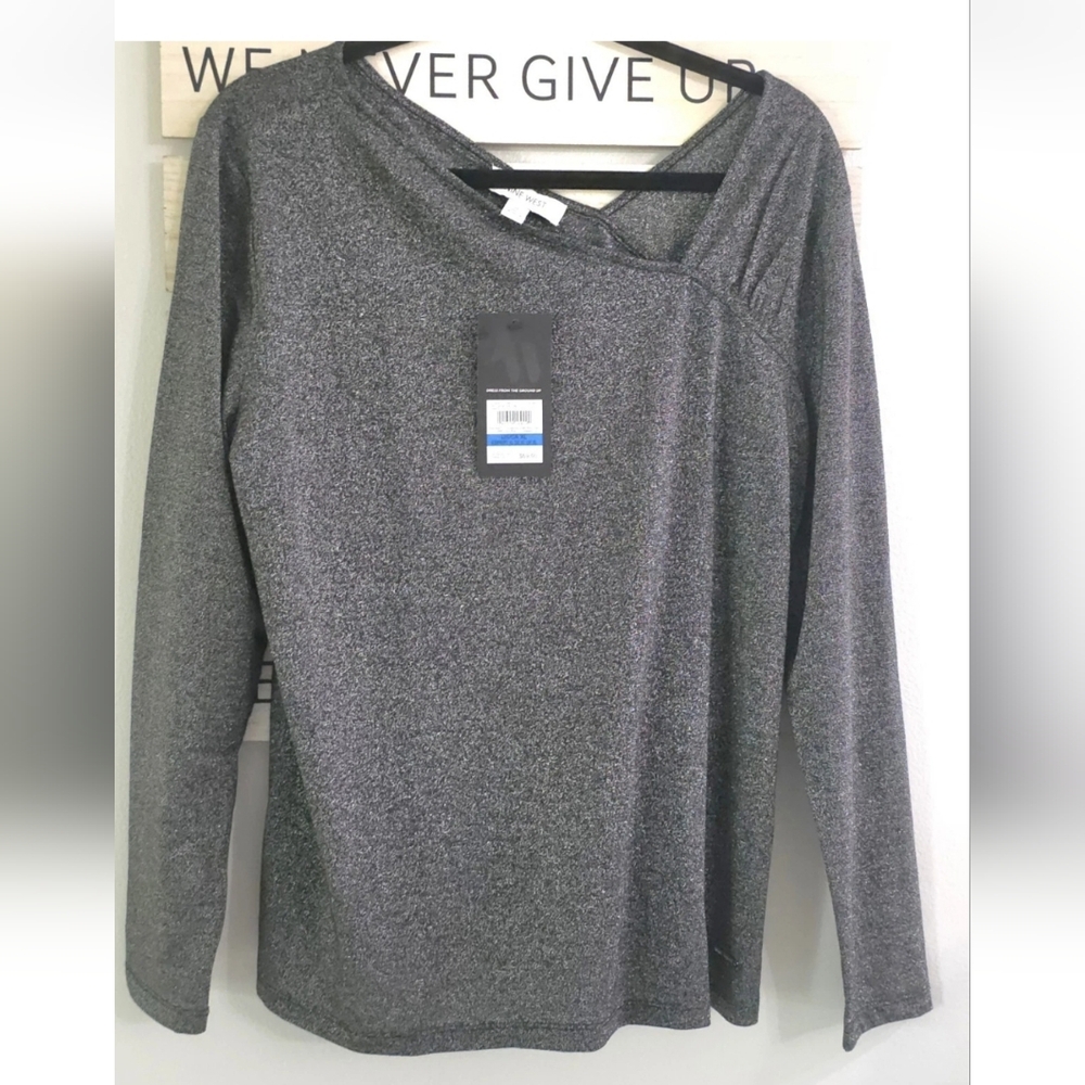 NINE‎ WEST NWT Metallic Gray Long Sleeve Top Size XL (2)
